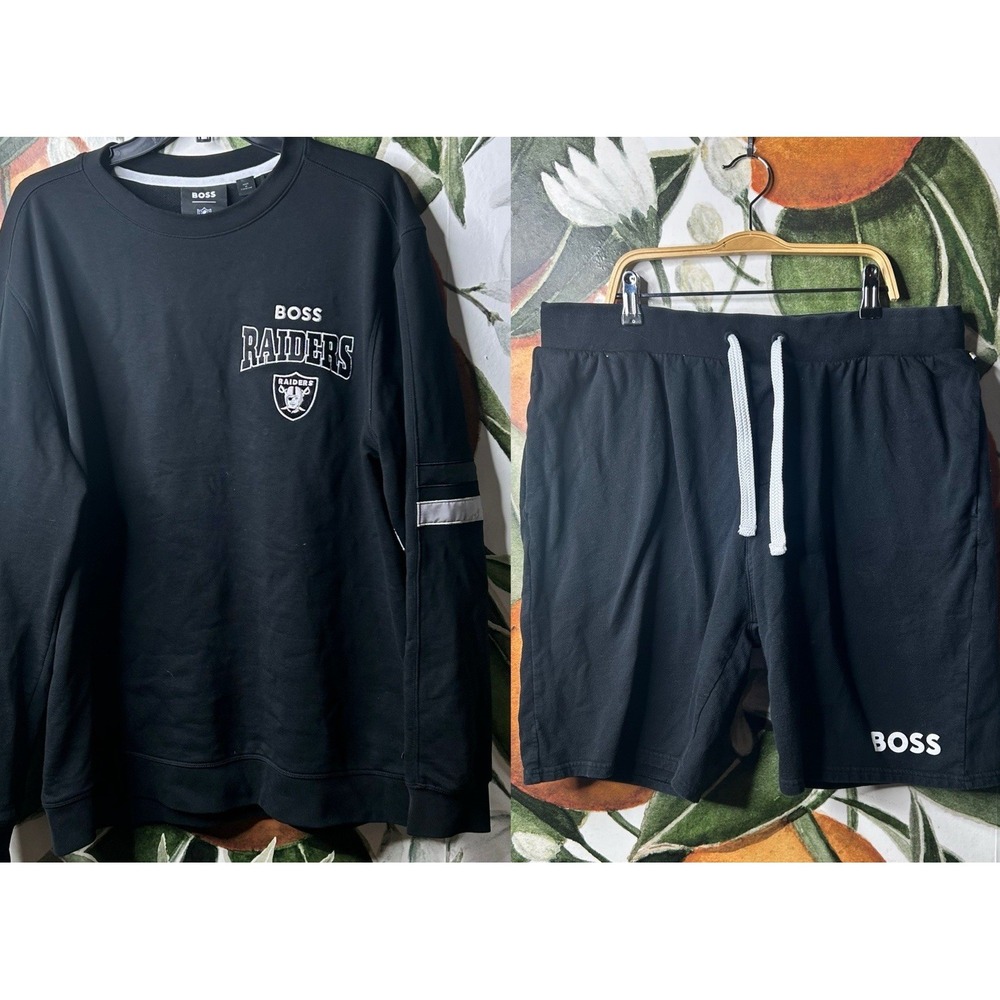 Hugo Boss x NFL Raiders Mens 2XL Sweatshirt and Shorts Set Black
